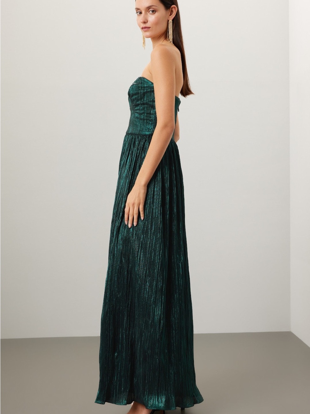 Dress the Population Strapless Emerald Green Metallic Gown - Picture 2 of 6